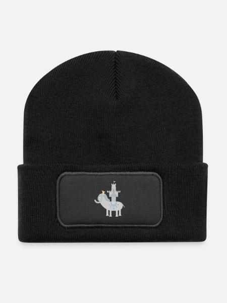 Eléphant et château l Pas de texte - Beanie recyclé à patch - noir