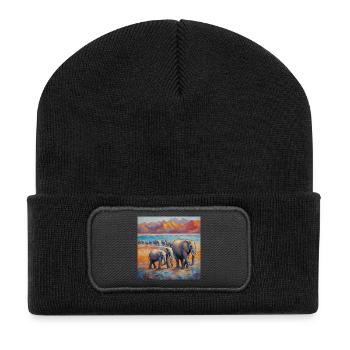 Farbenfrohe Elefanten am Fluss - Recycelte Patch Beanie - Schwarz - Vorne