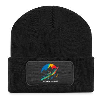 Col de l'Iseran Cycling Frankreich - Recycelte Patch Beanie - Schwarz - Vorne