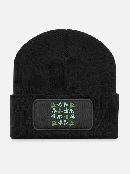 Froschfüße Abdrücke L Froschpfoten-Abdruck - Recycelte Patch Beanie - Schwarz