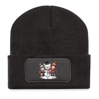 Plaisirs de l’hiver : les enfants construisent un bonhomme de neige en peluche - Beanie recyclé à patch - charbon - Devant