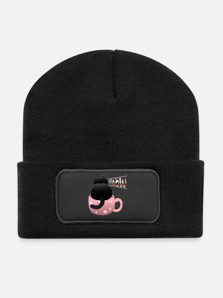 cute black cat meowing - Recycled Patch Beanie - black