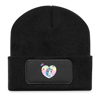 Licorne mignonne avec cœur pastel - Beanie recyclé à patch - noir - Devant