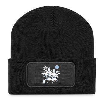Chilling monkeys in a hot spring l white blue navy - Recycled Patch Beanie - black - Front