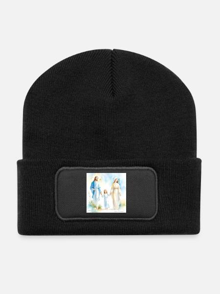 Heilige Familie Religiöses Porträt - Die Heilige Familie - Recycelte Patch Beanie - Schwarz