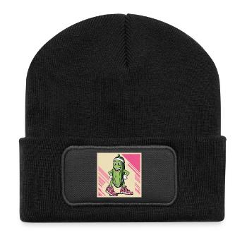Humorvoller Gurkencharakter mit Streetwear - Recycelte Patch Beanie - Schwarz - Vorne