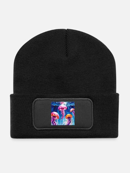 Unterwasser-Meerjungfrauen in leuchtenden Farben - Recycelte Patch Beanie - Schwarz