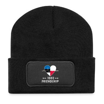 Estland und Polen 100% Freundschaft - Recycelte Patch Beanie - Schwarz - Vorne