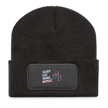 Schlaf Essen Arbeit Wiederholung Neon Design - Recycelte Patch Beanie - Dunkelgrau - Vorne