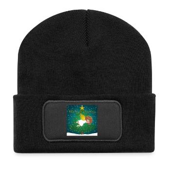 Schlafender Engel - Recycelte Patch Beanie - Schwarz - Vorne
