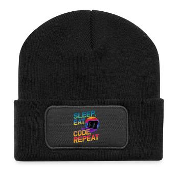 Sleep Eat Code Repeat Gift For Coder - Recycled Patch Beanie - black - Front
