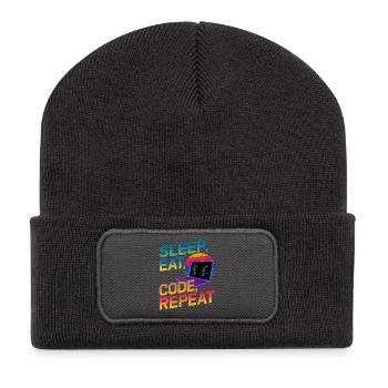 Sleep Eat Code Repeat Geschenk für Coder - Recycelte Patch Beanie - Dunkelgrau - Vorne