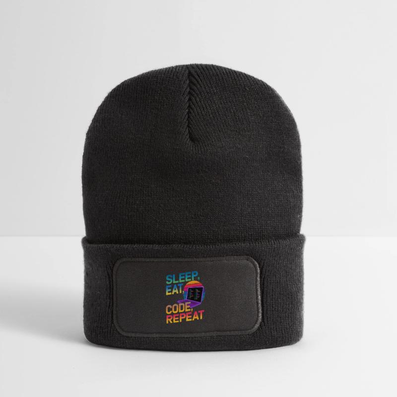 Sleep Eat Code Repeat Gift pour Coder Beanie recyclé à patch