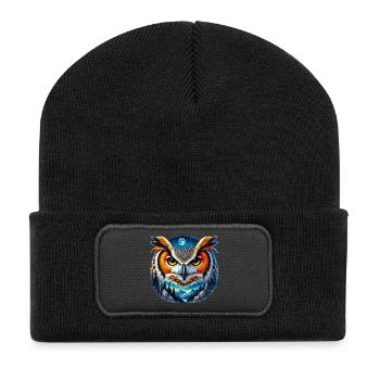 Eule - Recycelte Patch Beanie - Schwarz - Vorne
