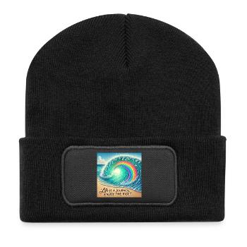 Wellenreise Regenbogenwirbel - Recycelte Patch Beanie - Schwarz - Vorne