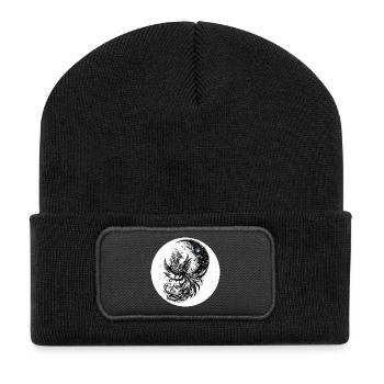 Kometenphoenix im Mondkreis - Recycelte Patch Beanie - Schwarz - Vorne