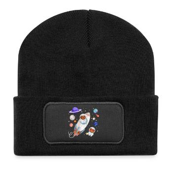 Dog and teddy bear explore space - Recycled Patch Beanie - black - Front