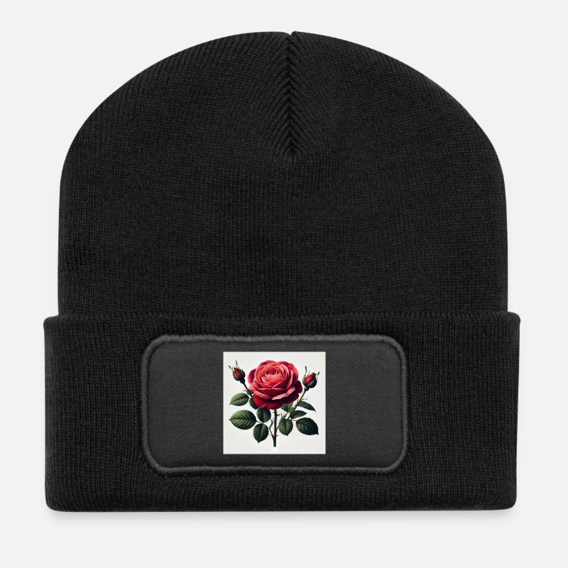 Schöne rote Rose - Recycelte Patch Beanie - Schwarz