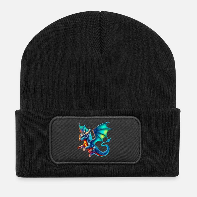 Drache - Recycelte Patch Beanie - Schwarz