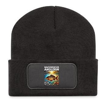 Jeune pêcheur - Motif carpe - Beanie recyclé à patch - charbon - Devant