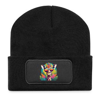 Vibrant Jungle Giraffe with Sunglasses - Recycled Patch Beanie - black - Front