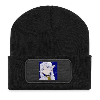Frieren selbstgezeichnet, Anime Frieren Portrait - Recycelte Patch Beanie - Schwarz - Vorne