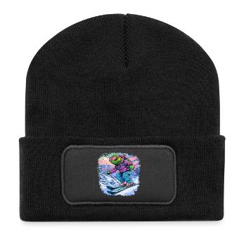 Chamäleone Ski / Skifahrer Chamäleon - Recycelte Patch Beanie - Schwarz - Vorne