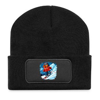 Dackel Ski - Recycelte Patch Beanie - Schwarz - Vorne