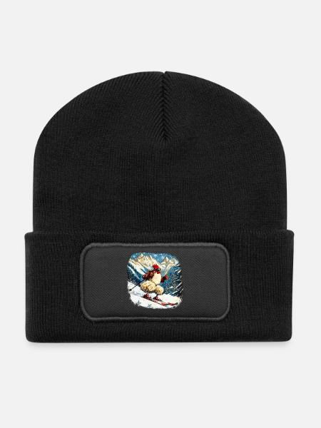 Ski Hühner - Recycelte Patch Beanie - Schwarz