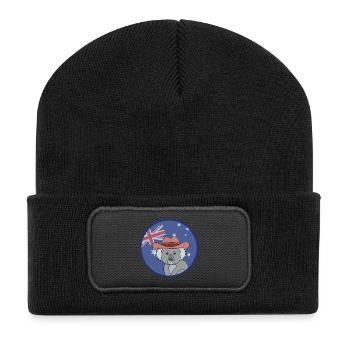 Entzückender Koala mit der australischen Flagge - Recycelte Patch Beanie - Schwarz - Vorne