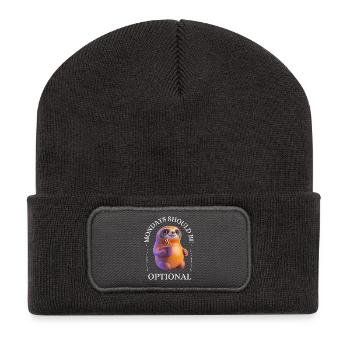 Monday grouch – paresseux buveur de café - Beanie recyclé à patch - charbon - Devant