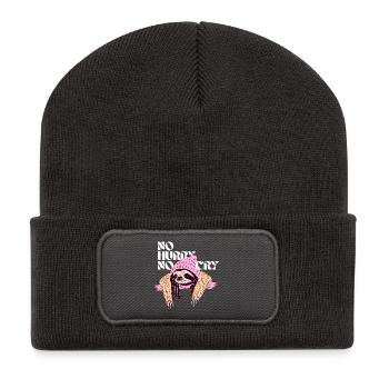 No Hurry, No Cry – Relaxed Reggae Sloth - Recycled Patch Beanie - dark grey - Front