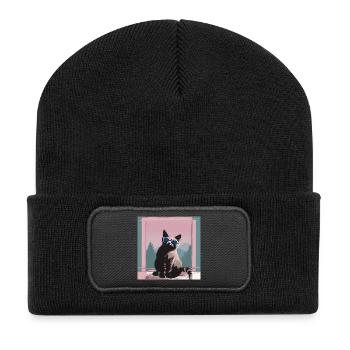 Cat in retro summer look - Recycled Patch Beanie - black - Front