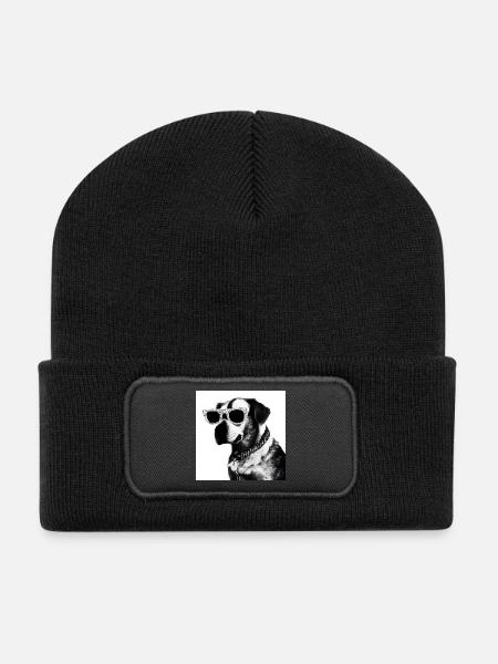 Black and white dog with sunglasses - Recycled Patch Beanie - black