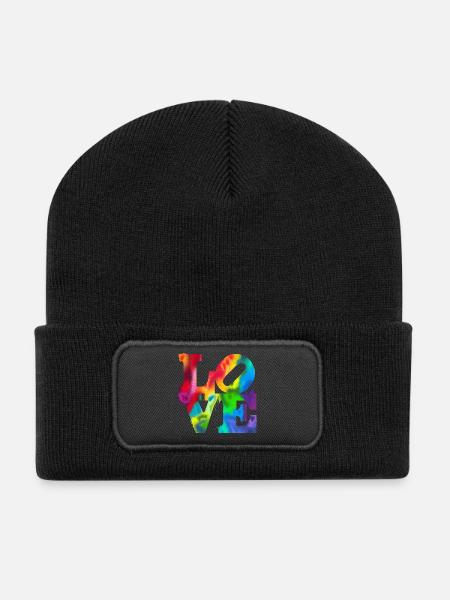 Rainbow Graffiti LOVE Burst - Recycled Patch Beanie - black