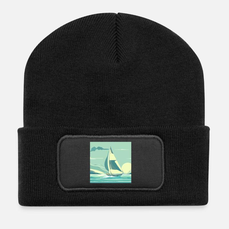 Sailing Boat - Recycelte Patch Beanie - Schwarz