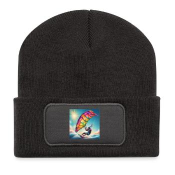 kitesurf, kite, fan de glisse - Beanie recyclé à patch - charbon - Devant