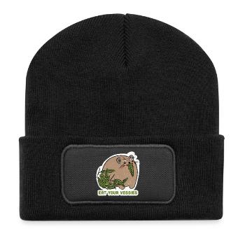 Eat Your Veggies – Funny Animal Motif - Recycled Patch Beanie - black - Front