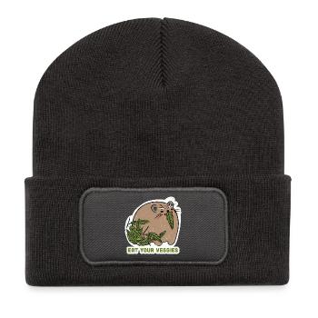 Eat Your Veggies – Lustiges Tiermotiv - Recycelte Patch Beanie - Dunkelgrau - Vorne