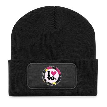 I ♥ 90s – Nostalgisches Retro-Design - Recycelte Patch Beanie - Schwarz - Vorne