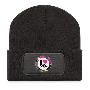 I ♥ 90s – Nostalgisches Retro-Design - Recycelte Patch Beanie - Dunkelgrau - Vorne