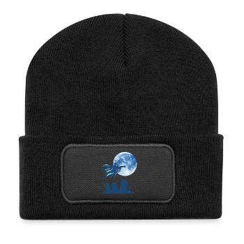 silhouetten, fliegende Geister, Monde, Gräber - Recycelte Patch Beanie - Schwarz - Vorne