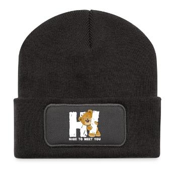 Ours en peluche mignon salutation dicton anglais - Beanie recyclé à patch - charbon - Devant