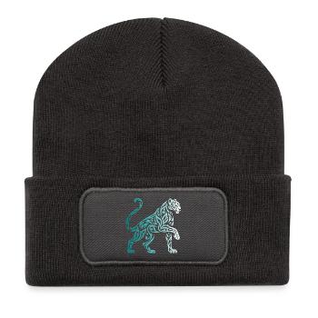 Tribal Panther Farbverlauf Blau Weiß - Recycelte Patch Beanie - Dunkelgrau - Vorne