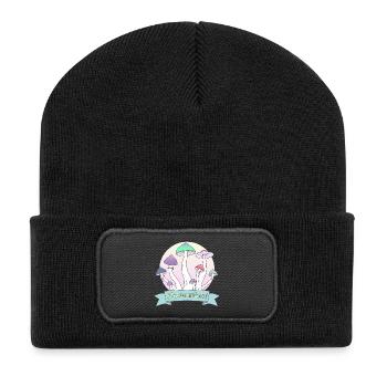 Zeit für Pilze! Psilocybe Cubensis farbiges Design - Recycelte Patch Beanie - Schwarz - Vorne