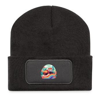 Regenbogenpanda in Ruhe - Recycelte Patch Beanie - Dunkelgrau - Vorne