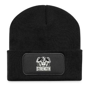 Stärke starke Frau spannt Muskeln an Geschenk - Recycelte Patch Beanie - Schwarz - Vorne