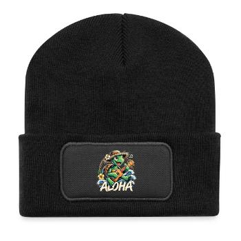 Aloha Turtle Ukulele Hawaii Sea Gift - Recycled Patch Beanie - black - Front