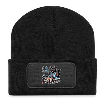 Sushi Chat Noir Kimono Maki Nigiri Cadeau - Beanie recyclé à patch - noir - Devant