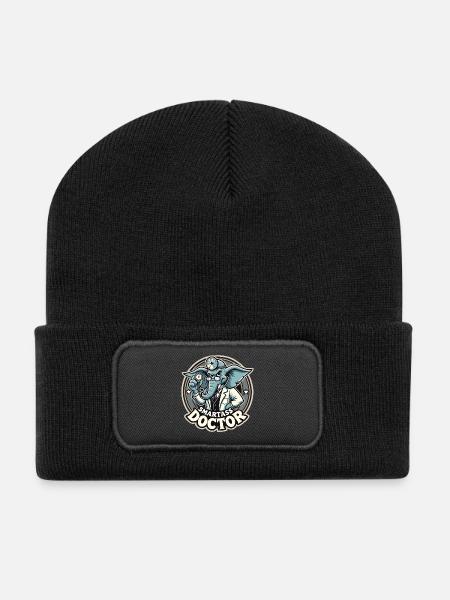 Smartass Doctor Elephant Funny Gift - Recycled Patch Beanie - black